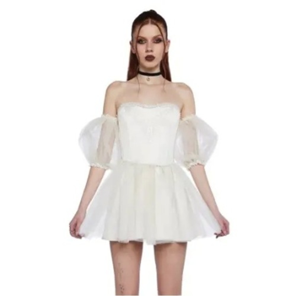 Widow Dolls Kill Corset Mini Dress Womens S Ivory Lace Tulle Balletcore